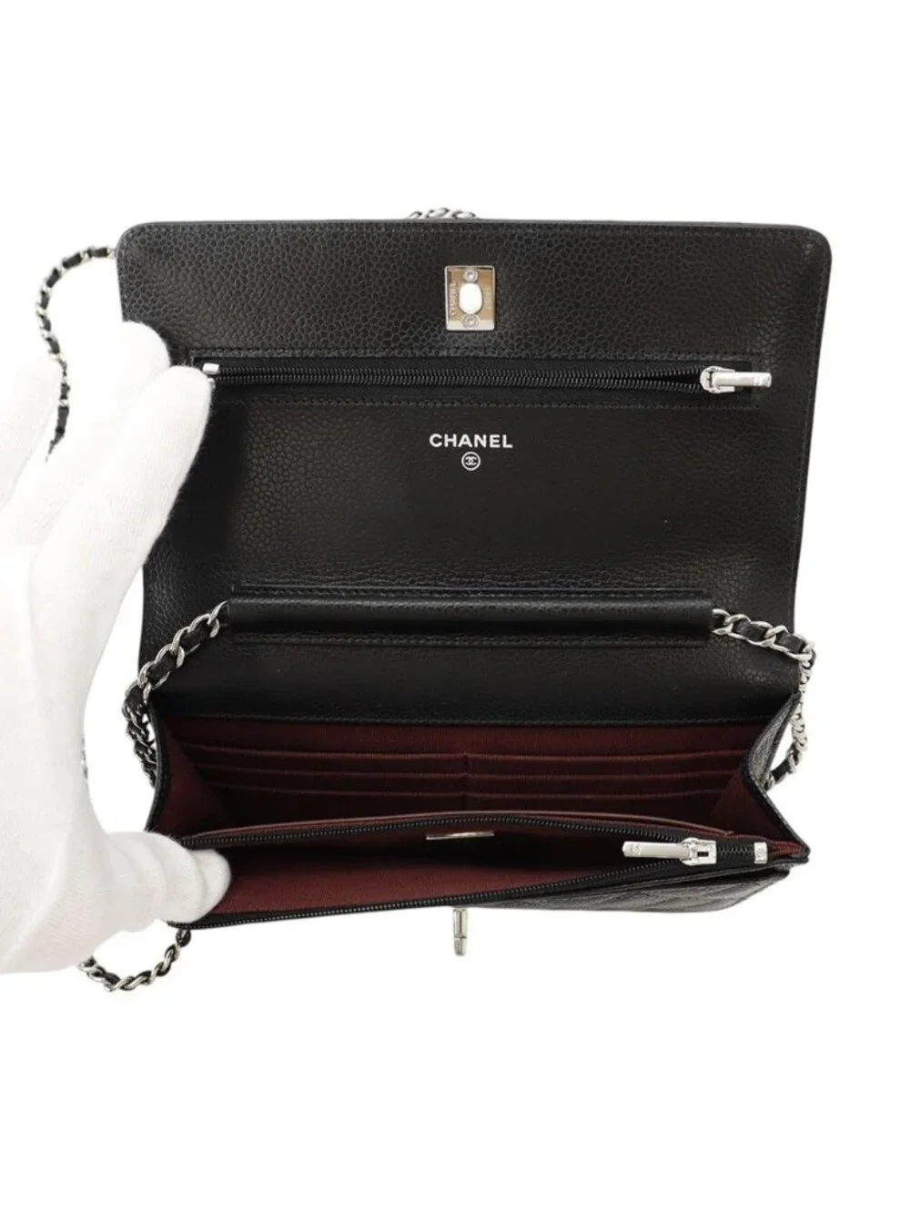 Chanel Chain Wallet Quilted CC Logo Caviar Leather Black Shoulder Bag